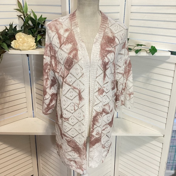 POL Open Knit Cardigan in Pink and White  Small Oversized 1305 - Picture 1 of 6